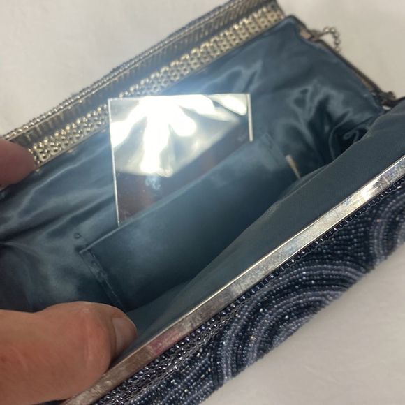 Vintage 50ies pearl embroidered satin Pochette pouch frame shoulder bag - Picture 6 of 7